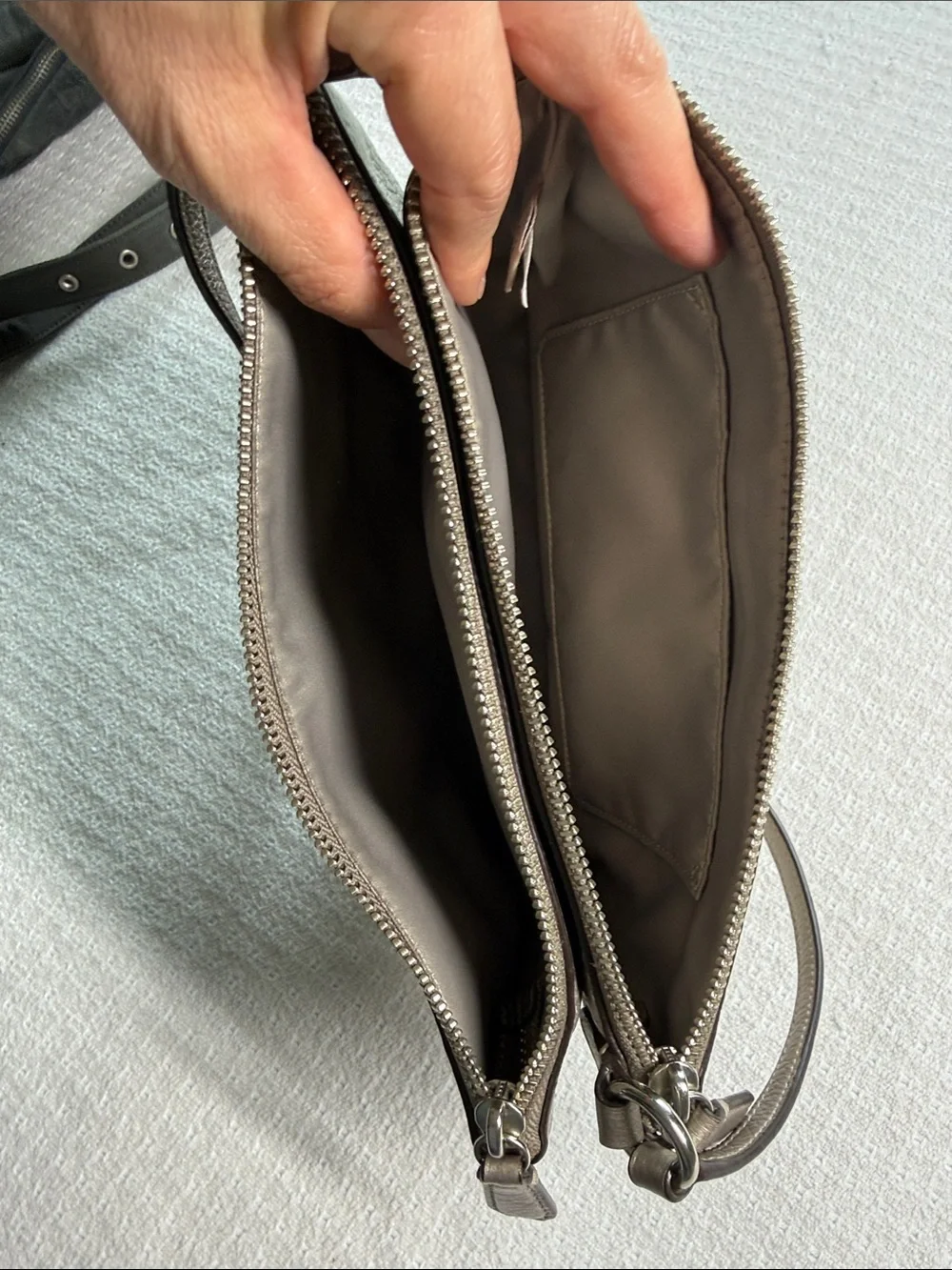 Coach Lyla bronze metallic crossbody pebbled leather bag double zippers